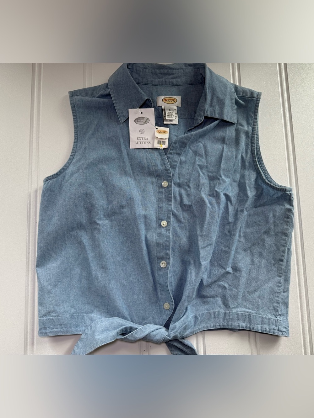Talbots Chambray Sleeveless Button Down Top Shirt Tie Waist Large Shirt NEW 3054